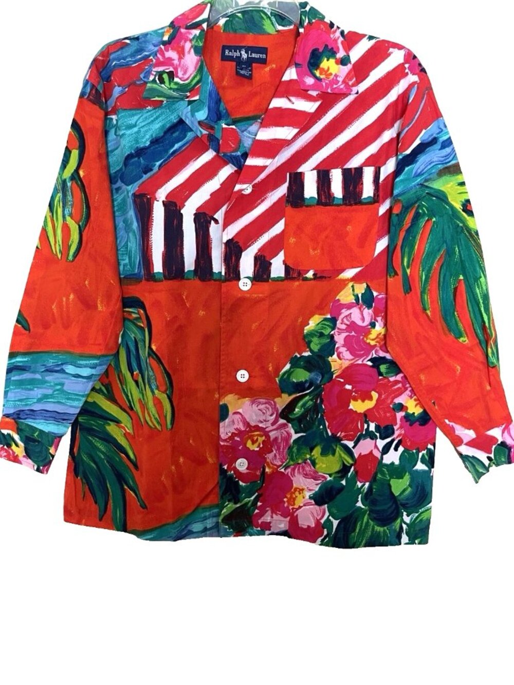 Ralph Lauren Vintage Women's Shirt Jacket Size 10 Abstract Art To Wear Colorful